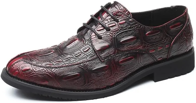 New Dress Shoes for Men Lace Up Crocodile Print Apron Toe Vegan Leather Derby Shoes Resistant Non Slip Rubber Sole Wedding