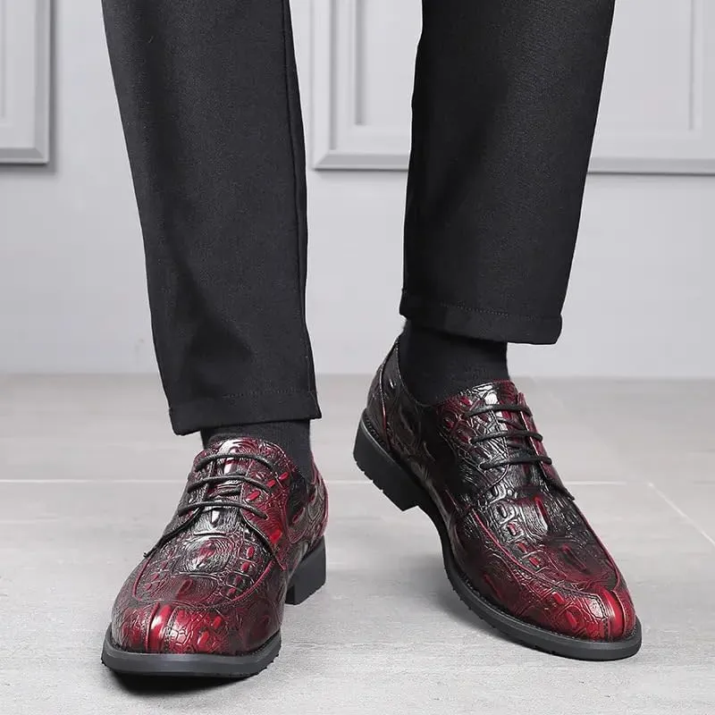 New Dress Shoes for Men Lace Up Crocodile Print Apron Toe Vegan Leather Derby Shoes Resistant Non Slip Rubber Sole Wedding