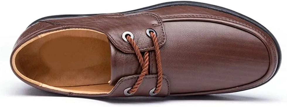 New Formal Oxford Shoes for Men Lace Up Round Apron Toe Derby Shoes Cowhide Low Top Block Heel Rubber Sole Prom