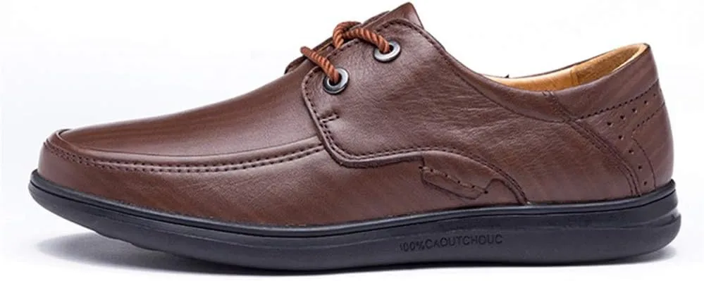 New Formal Oxford Shoes for Men Lace Up Round Apron Toe Derby Shoes Cowhide Low Top Block Heel Rubber Sole Prom