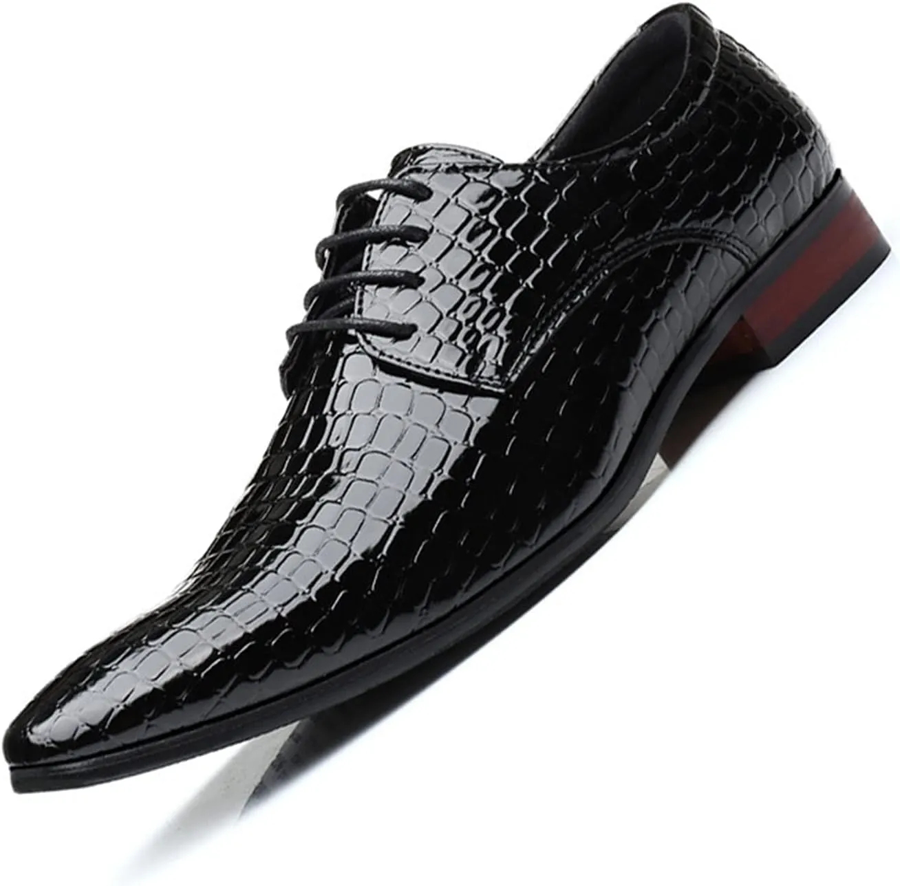 New Oxford Shoes for Men Lace Up Derby Shoes Crocodile Alligator Embossed PU Leather Rubber Sole Non Slip Low Top Anti-Slip Block Heel Party