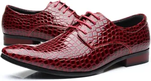 New Oxford Shoes for Men Lace Up Derby Shoes Crocodile Alligator Embossed PU Leather Rubber Sole Non Slip Low Top Anti-Slip Block Heel Party