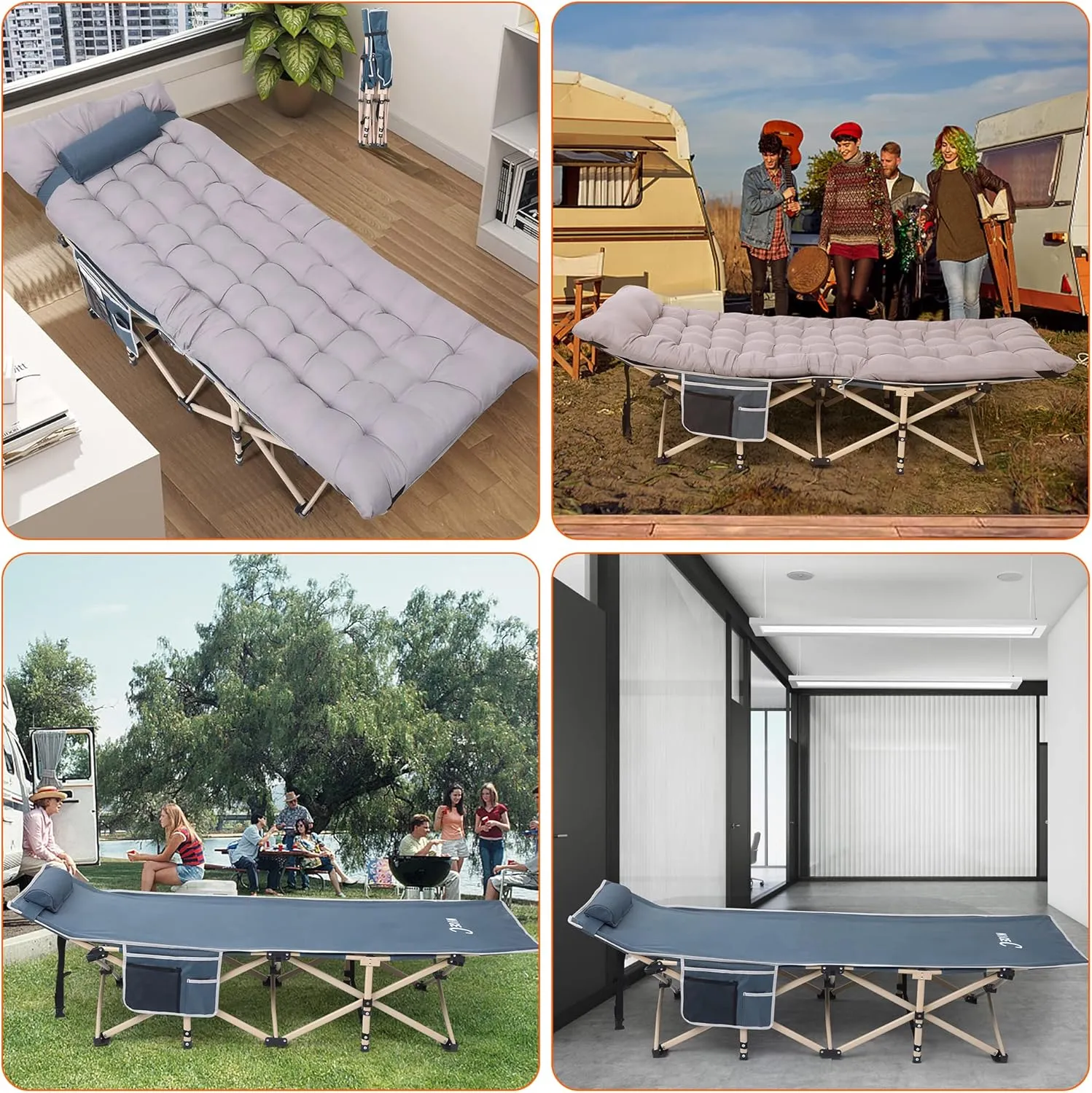 Nice C Camping Cots, Camping Cots with Mattress, for Adults, Folding Cot, with Pillow, Carry Bag & Storage Pocket, Extra Wide Sturdy, Holds Up to 500 Lbs (1, Mattress Grey)