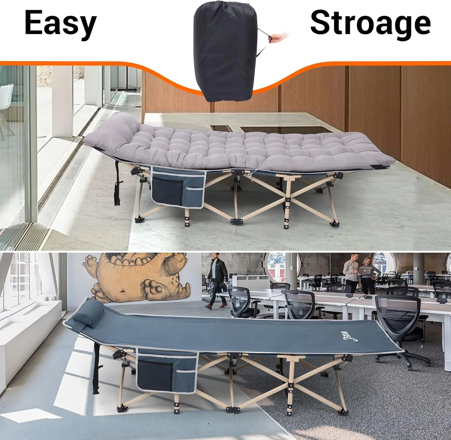 Nice C Camping Cots, Camping Cots with Mattress, for Adults, Folding Cot, with Pillow, Carry Bag & Storage Pocket, Extra Wide Sturdy, Holds Up to 500 Lbs (1, Mattress Grey)