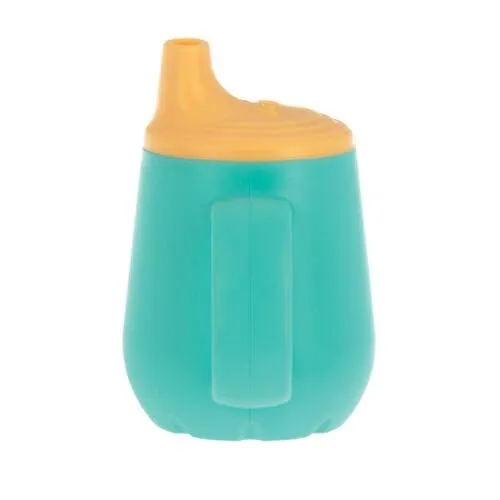 Nuby First Training Cup - Silicone Cup with Free-Flow Spout and Easy-Grip Design - 2 oz - 6  Months - Yellow and Aqua