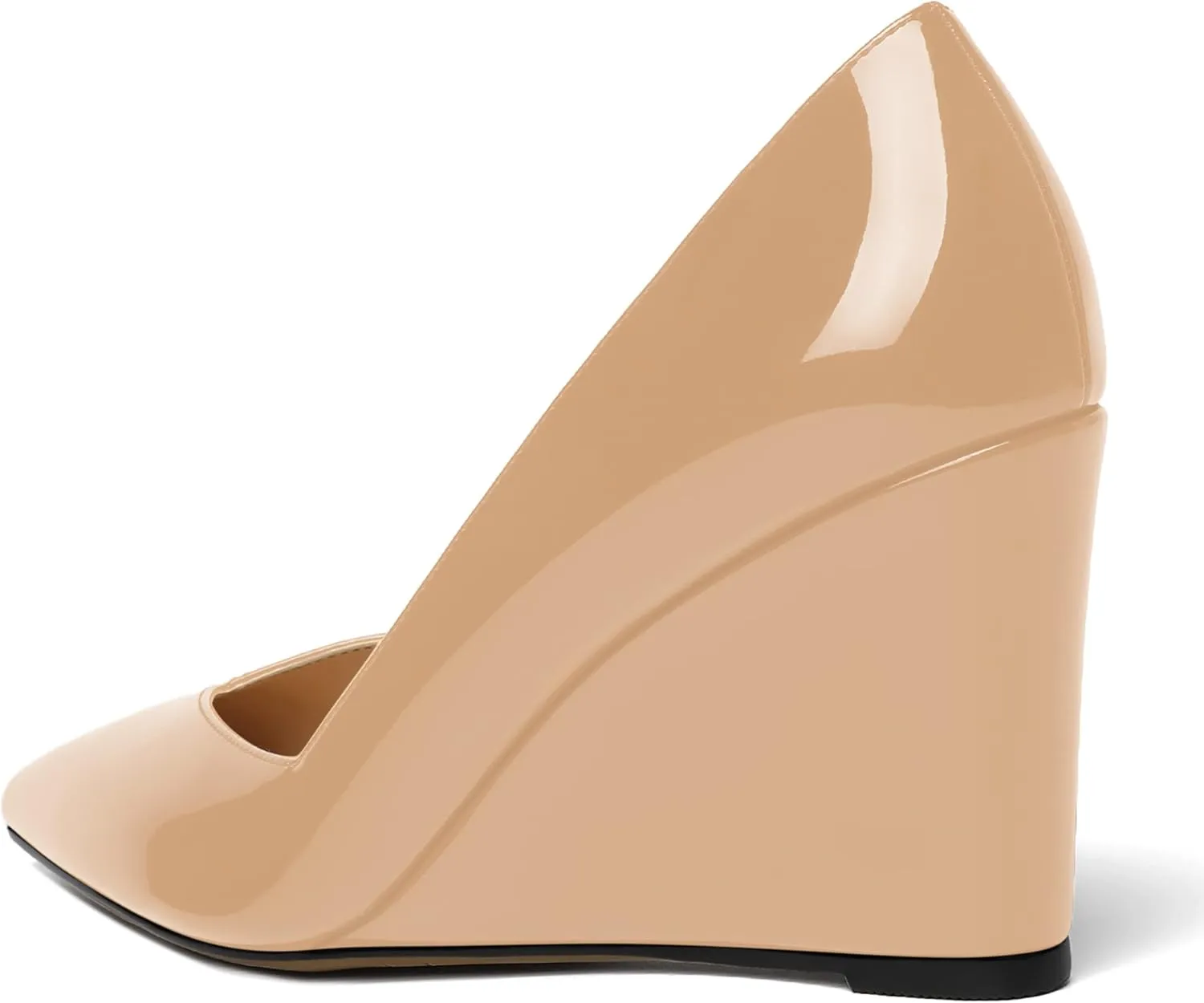 NUMALEO Womens Patent Slip On Casual Solid Pointed Toe Office Wedge High Heel Pumps Shoes 3.3 Inch