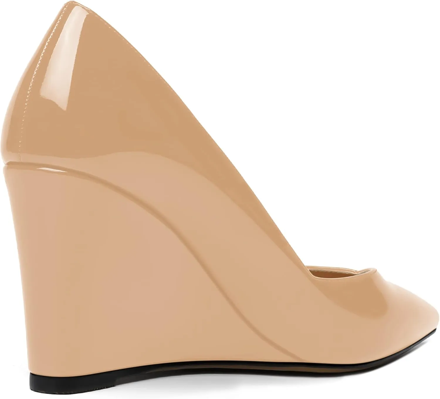 NUMALEO Womens Patent Slip On Casual Solid Pointed Toe Office Wedge High Heel Pumps Shoes 3.3 Inch