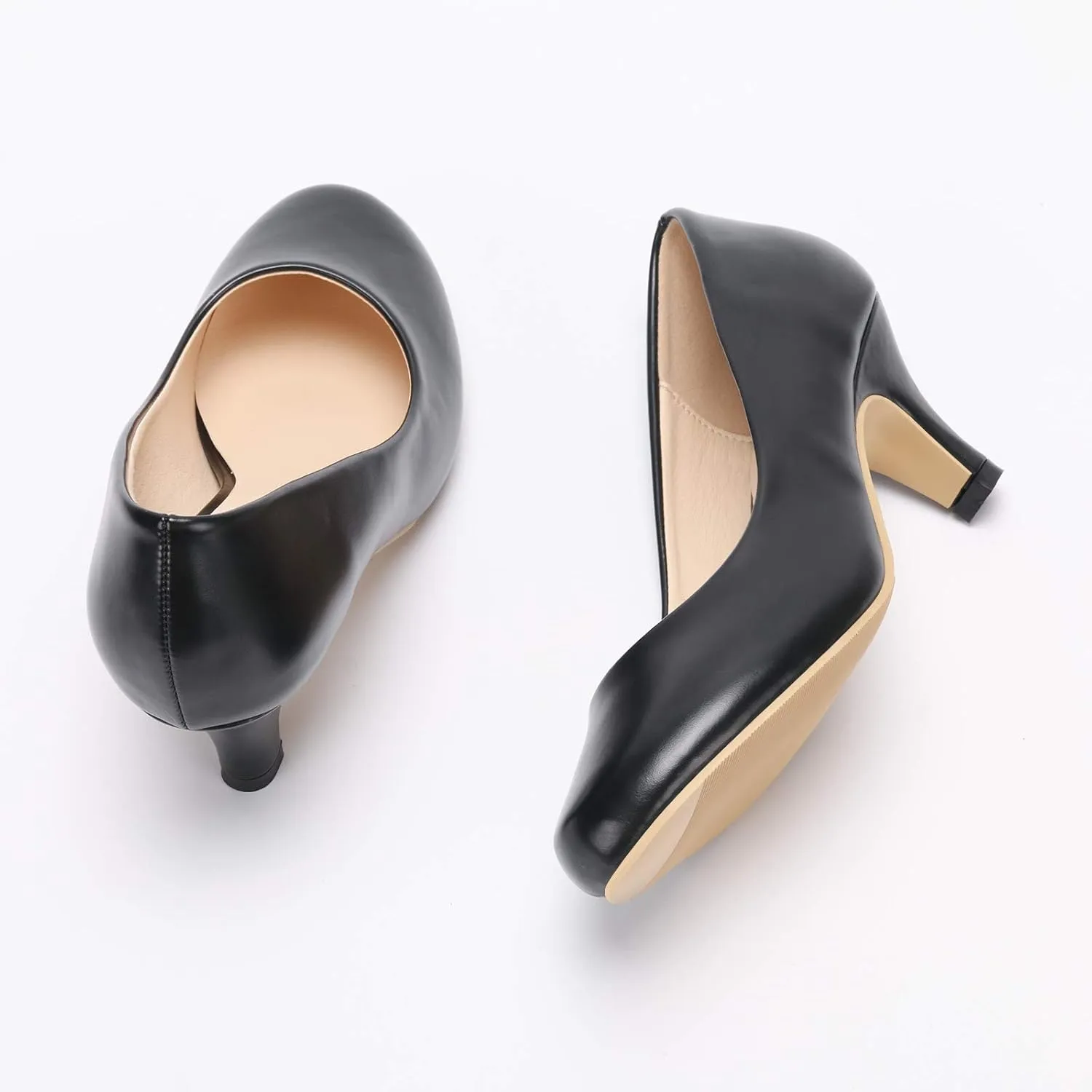OCHENTA Women's Comfortable Low Kitten Heel Dress Shoes Round Toe Slip On Work Pumps