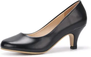 OCHENTA Women's Comfortable Low Kitten Heel Dress Shoes Round Toe Slip On Work Pumps