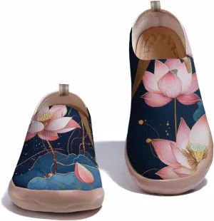 Onehorse Women's Lotus Painted Travel Shoes Slip-On Casual Lightweight Breathable Flats Comfortable Loafers