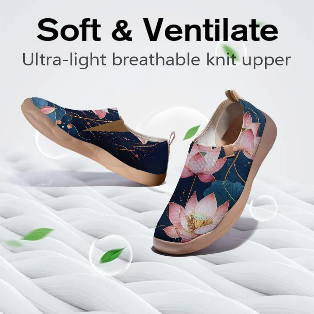 Onehorse Women's Lotus Painted Travel Shoes Slip-On Casual Lightweight Breathable Flats Comfortable Loafers