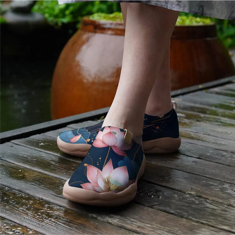 Onehorse Women's Lotus Painted Travel Shoes Slip-On Casual Lightweight Breathable Flats Comfortable Loafers