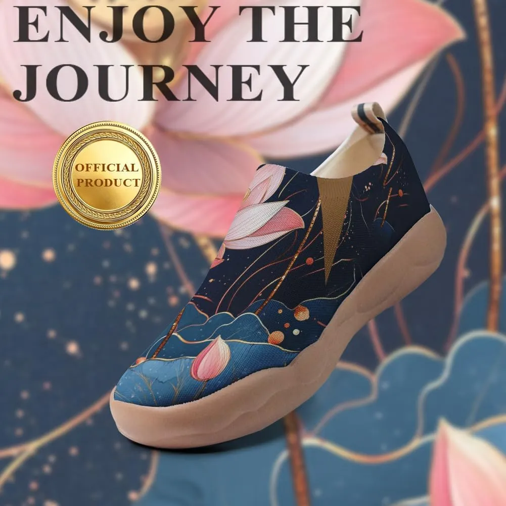 Onehorse Women's Lotus Painted Travel Shoes Slip-On Casual Lightweight Breathable Flats Comfortable Loafers