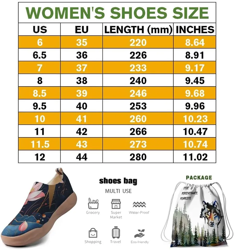 Onehorse Women's Lotus Painted Travel Shoes Slip-On Casual Lightweight Breathable Flats Comfortable Loafers