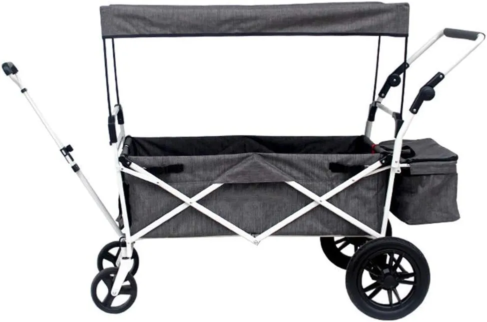 Outdoor Folding Trolley Garden Cart with Roof 4 Wheels Wagon Handcart Trolley for Home and Travel Perfect for Festivals Camping