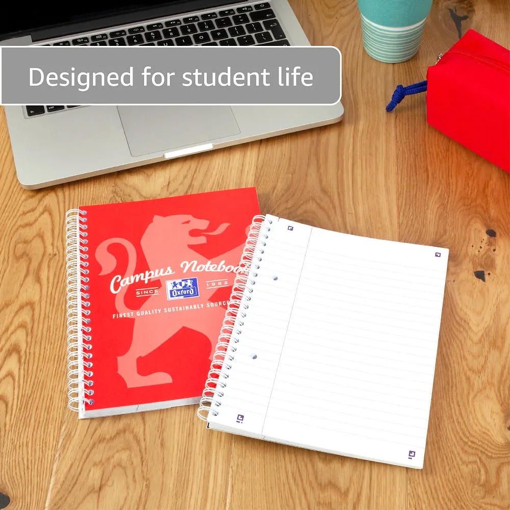Oxford Campus Assorted Colours A5  Card Cover Wirebound, Ruled, Notebooks, Pack of 5
