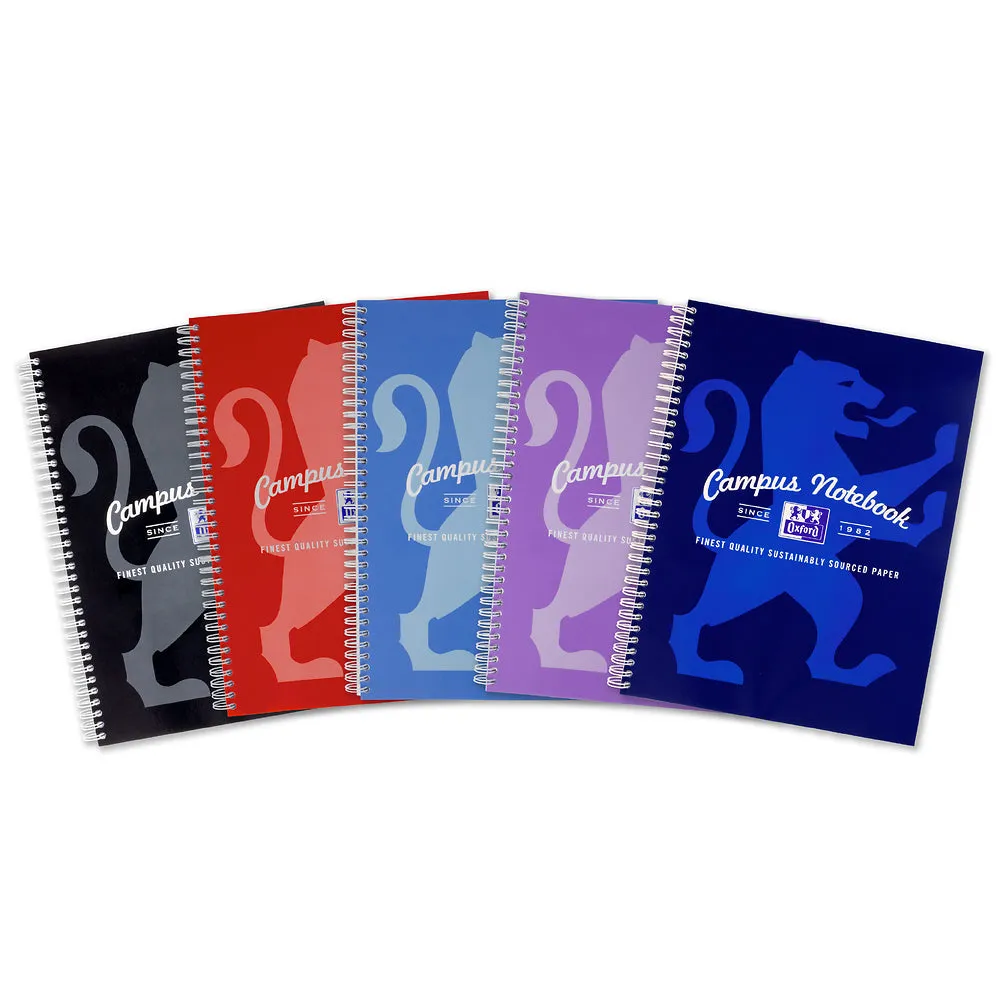 Oxford Campus Assorted Colours A5  Card Cover Wirebound, Ruled, Notebooks, Pack of 5