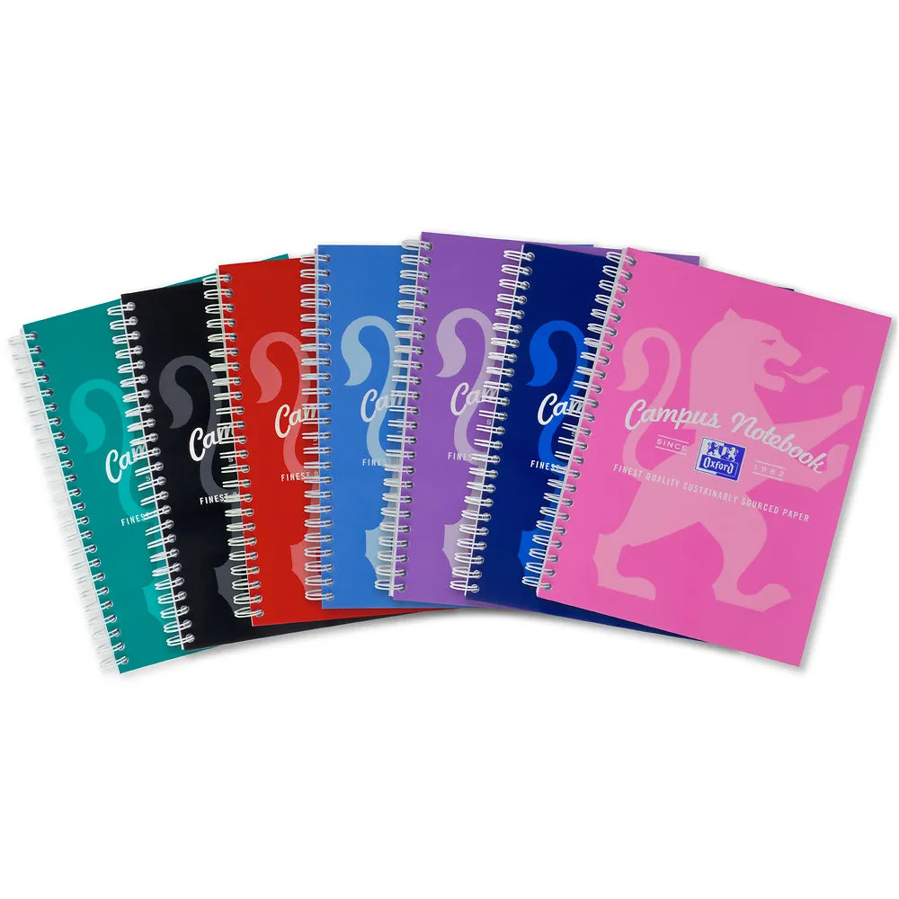 Oxford Campus Assorted Colours A5  Card Cover Wirebound, Ruled, Notebooks, Pack of 5