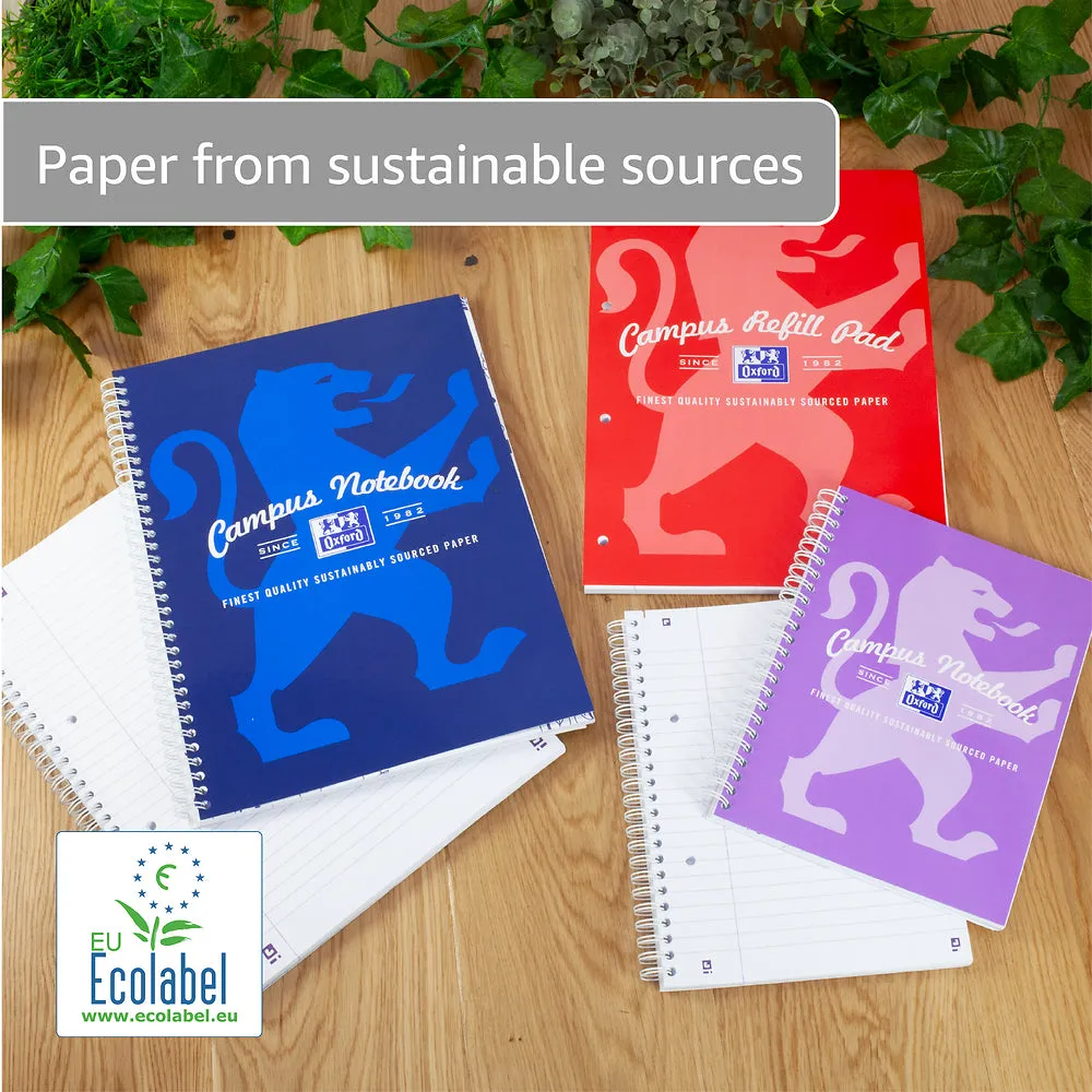 Oxford Campus Navy A4  Card Cover Wirebound Notebook Ruled with Margin 140 Pages