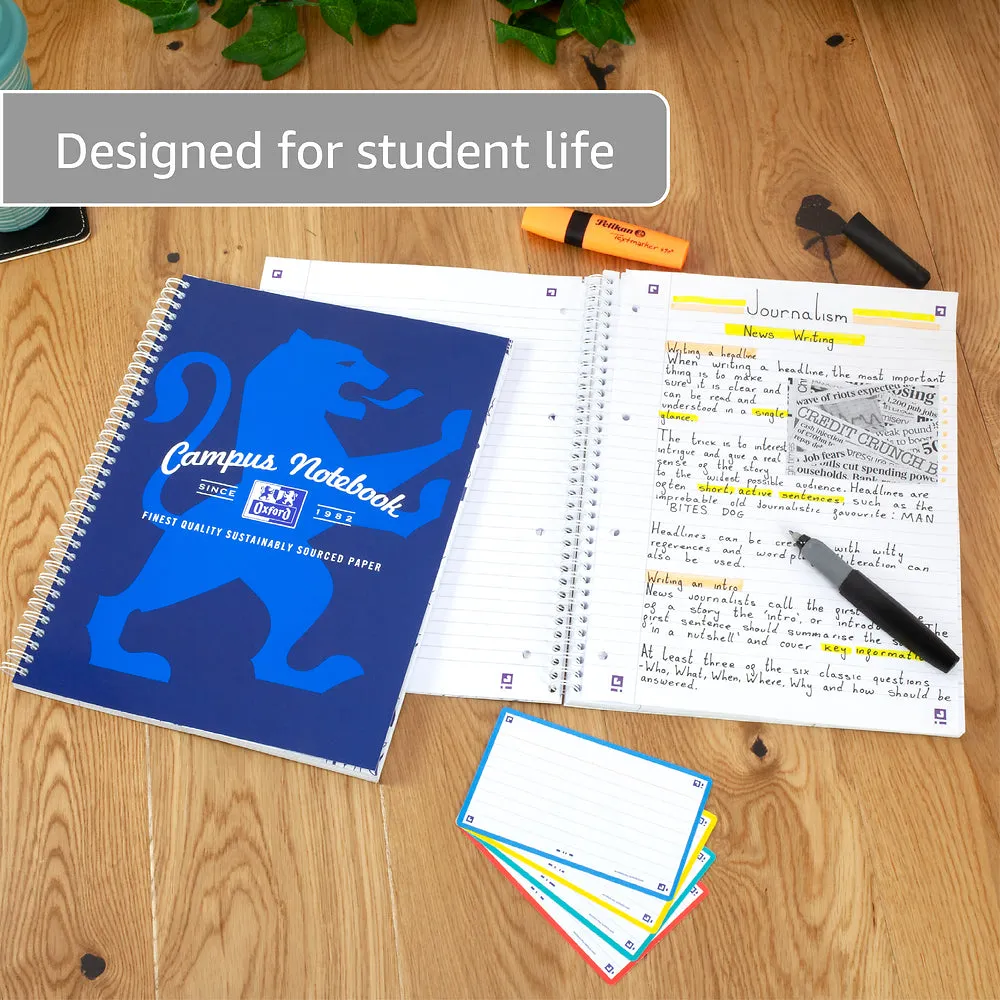 Oxford Campus Navy A4  Card Cover Wirebound Notebook Ruled with Margin 140 Pages