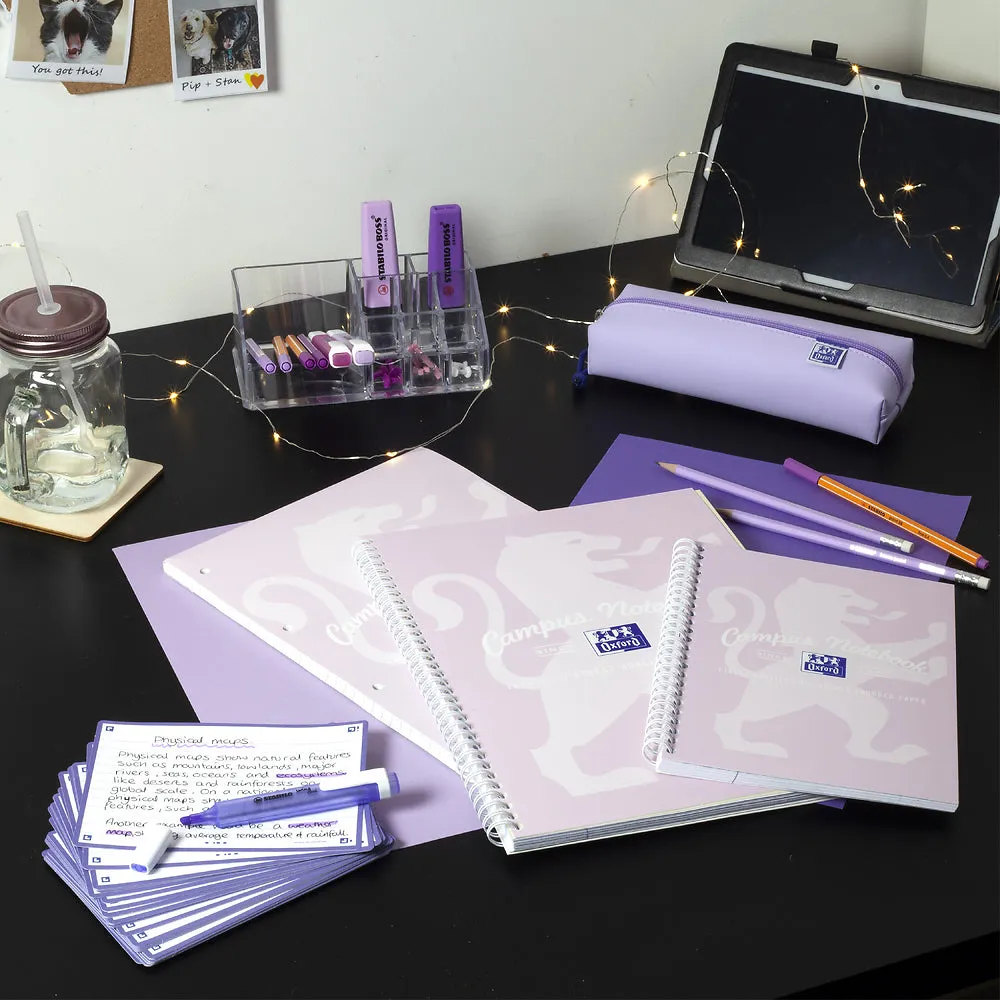 Oxford Campus Pastel Lavender A5  Card Cover Wirebound Notebook Ruled with Margin 140 Pages