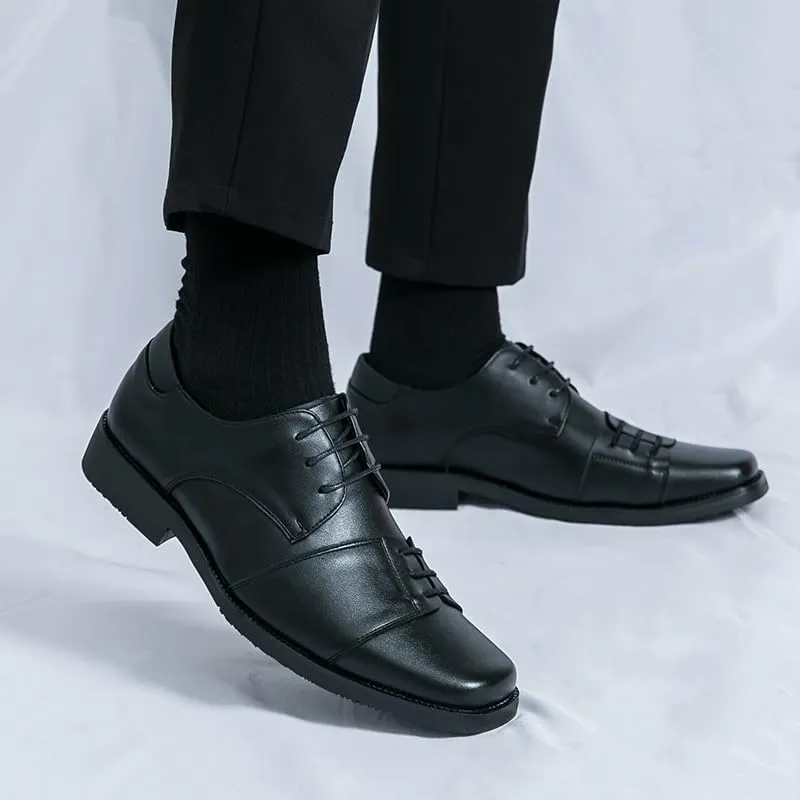 Oxford Shoes for Men Lace Up Square Toe Faux Leather Derby Shoes Non Slip Block Heel Rubber Sole Classic
