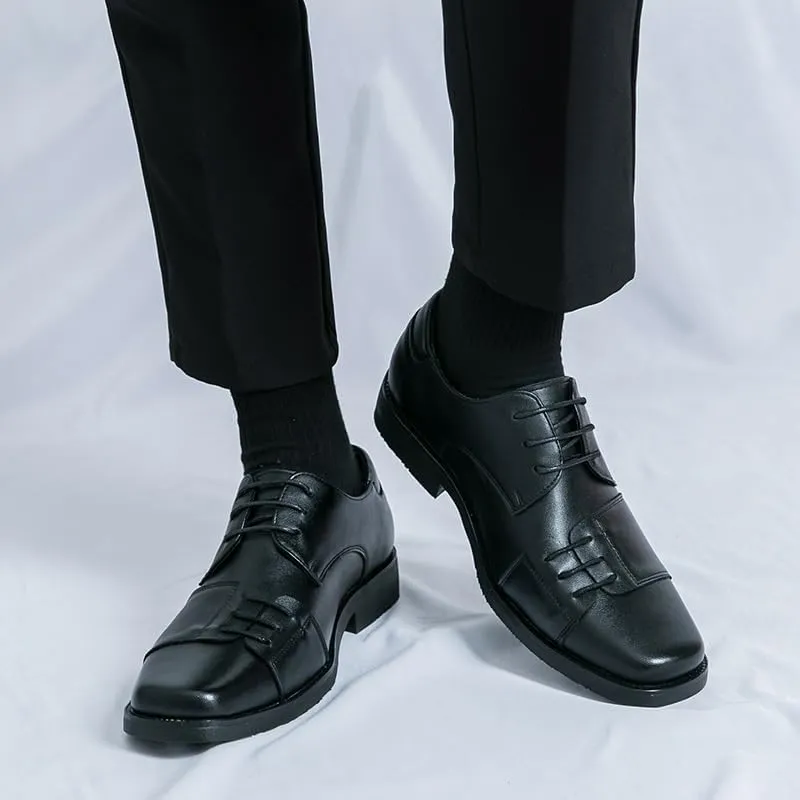 Oxford Shoes for Men Lace Up Square Toe Faux Leather Derby Shoes Non Slip Block Heel Rubber Sole Classic