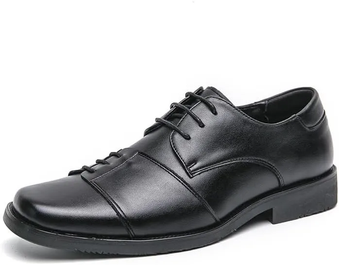 Oxford Shoes for Men Lace Up Square Toe Faux Leather Derby Shoes Non Slip Block Heel Rubber Sole Classic