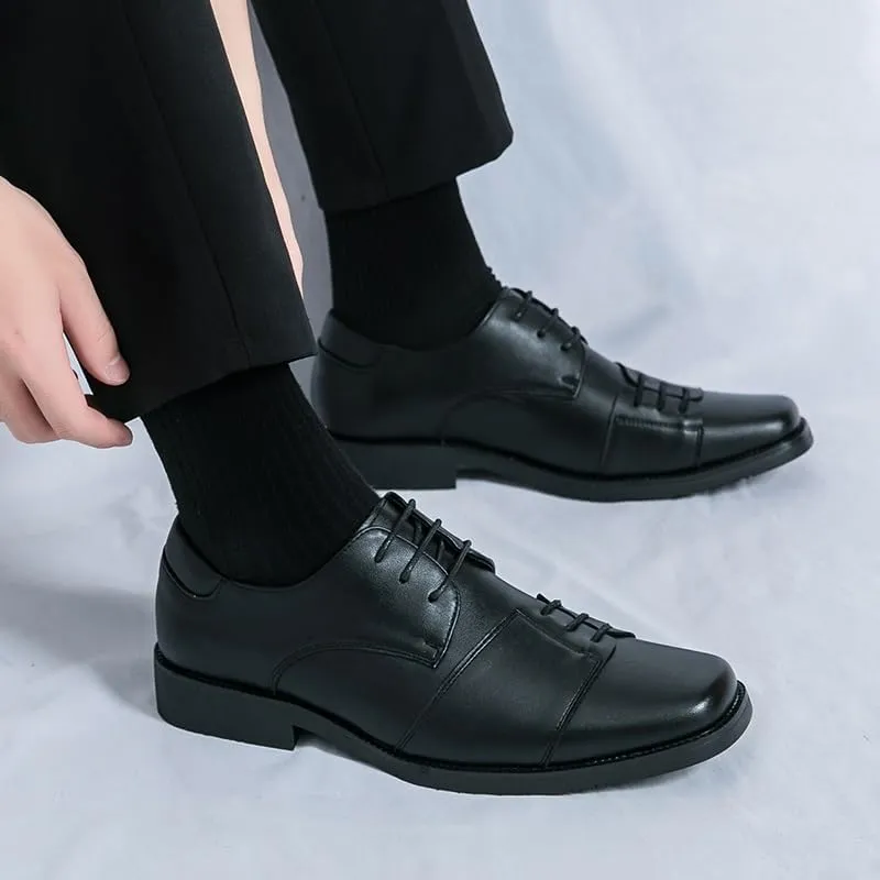 Oxford Shoes for Men Lace Up Square Toe Faux Leather Derby Shoes Non Slip Block Heel Rubber Sole Classic