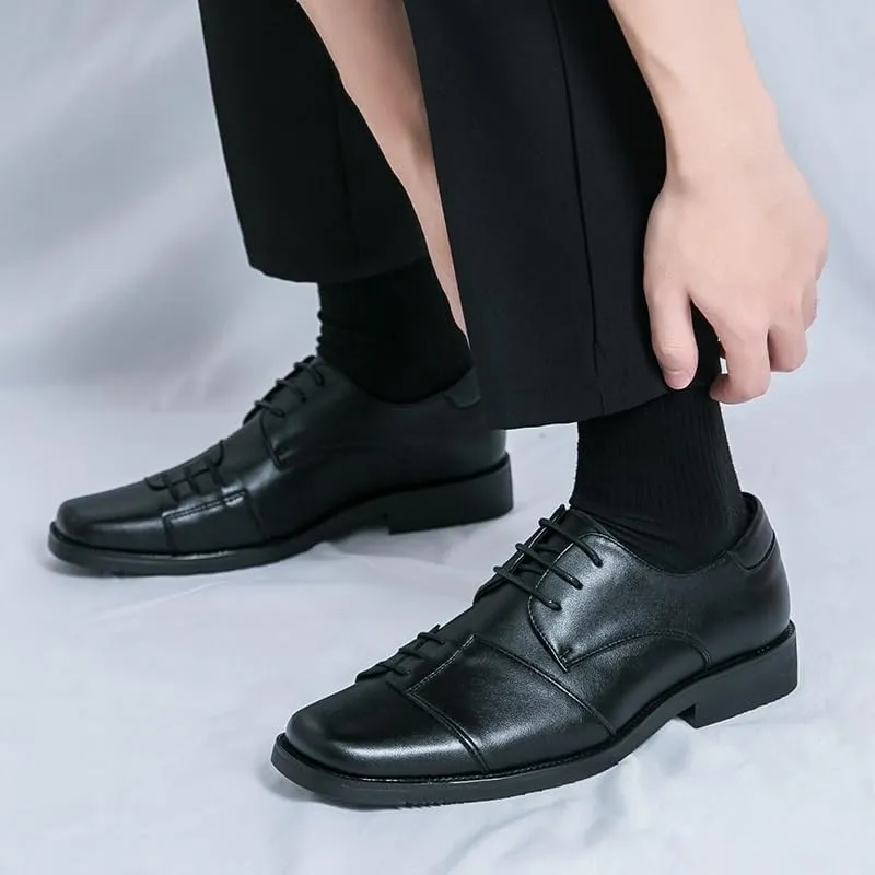 Oxford Shoes for Men Lace Up Square Toe Faux Leather Derby Shoes Non Slip Block Heel Rubber Sole Classic