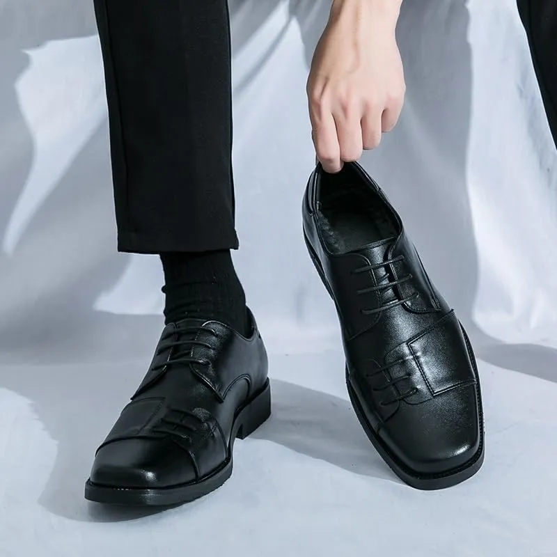 Oxford Shoes for Men Lace Up Square Toe Faux Leather Derby Shoes Non Slip Block Heel Rubber Sole Classic