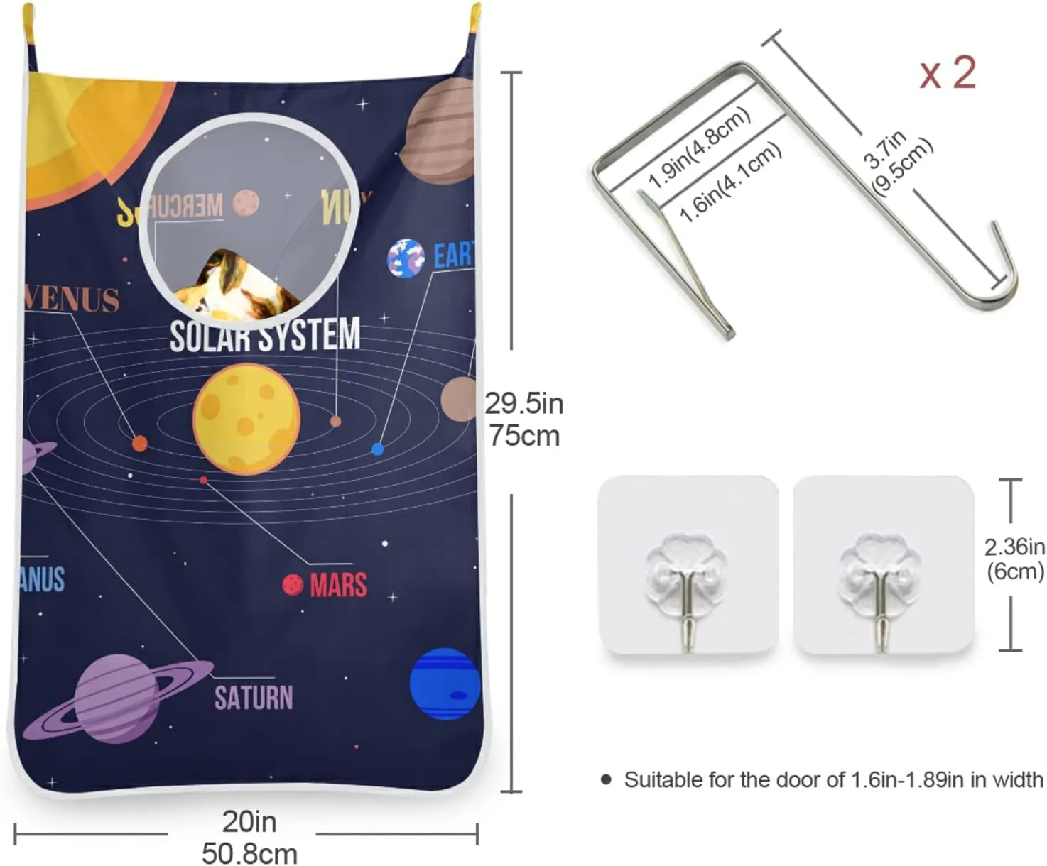 Oyihfvs Galaxy Space Seamless Colorful Planets Stars Comets on Black Hanging Laundry Hamper Bag, Dirty Clothes Basket Bag with Hooks Bag Space Saving, for Bathroom, Bedroom, Storage, Behind Doors