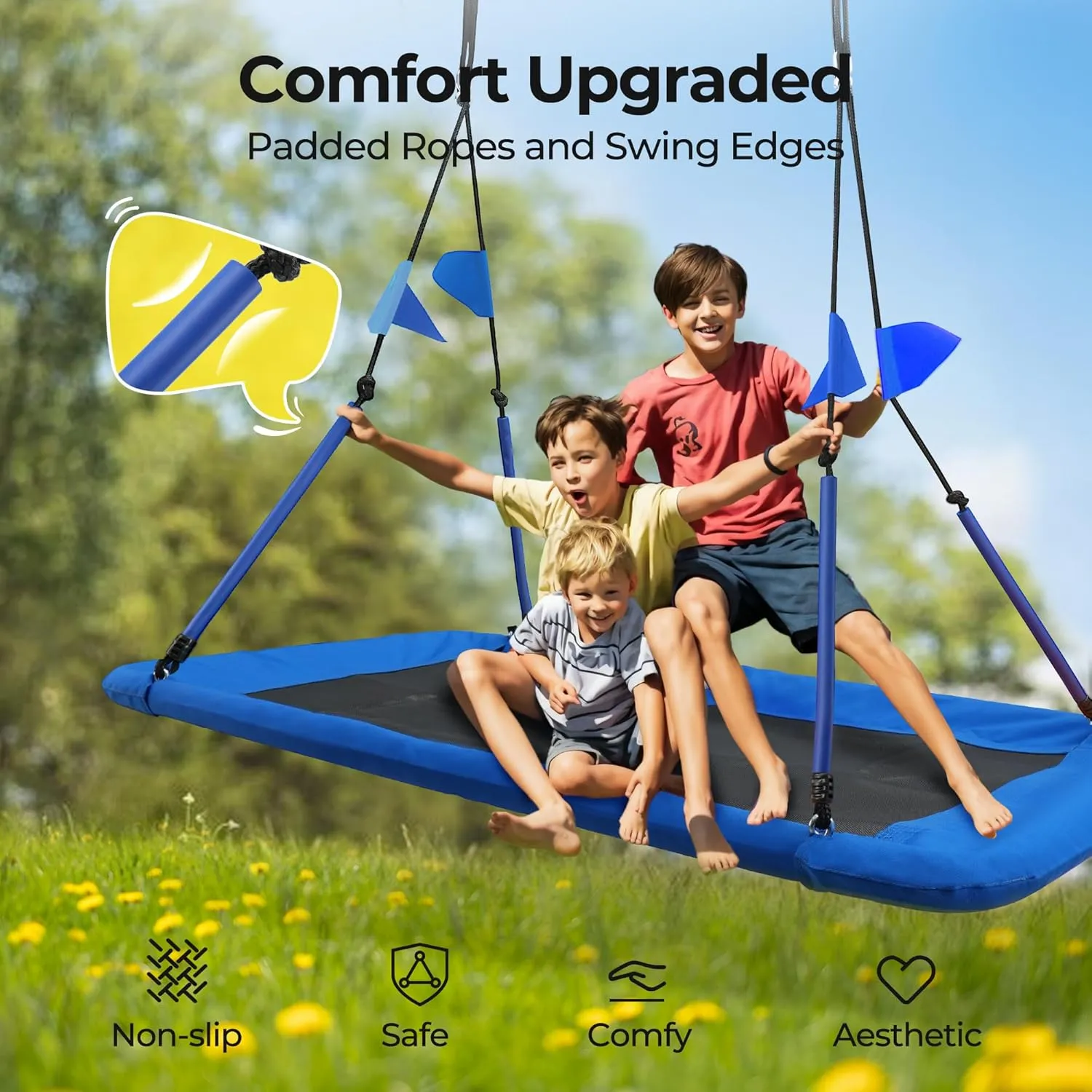 PACEARTH Rectangular Tree Swing Set for Children and Adults Heavy Duty Support 700LBS with Foam Protected 8-Strand Ropes and Thickened Hardware Easy to Install Outdoor Kid’s Swing, Colorful with Flags