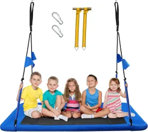 PACEARTH Rectangular Tree Swing Set for Children and Adults Heavy Duty Support 700LBS with Foam Protected 8-Strand Ropes and Thickened Hardware Easy to Install Outdoor Kid’s Swing, Colorful with Flags
