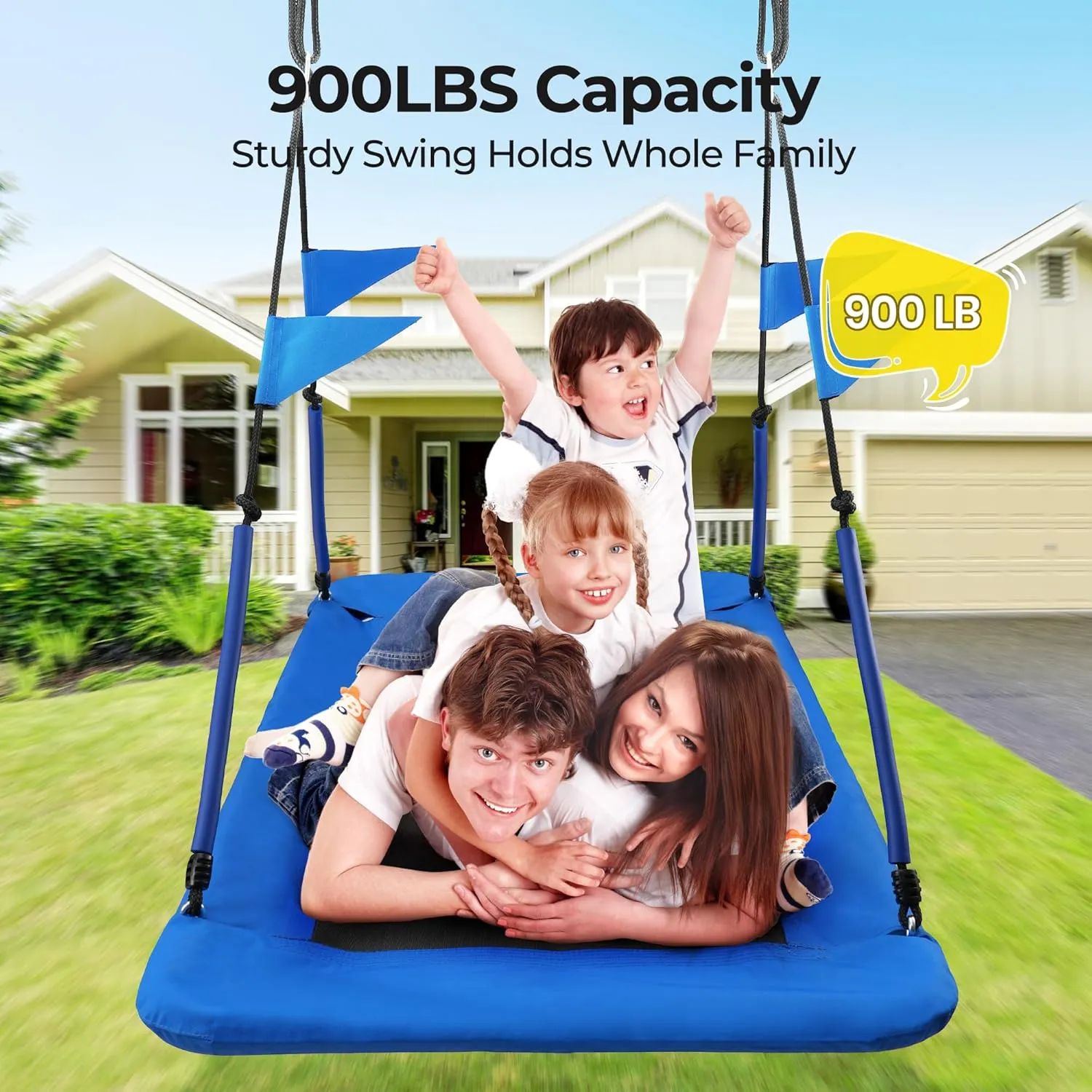 PACEARTH Rectangular Tree Swing Set for Children and Adults Heavy Duty Support 700LBS with Foam Protected 8-Strand Ropes and Thickened Hardware Easy to Install Outdoor Kid’s Swing, Colorful with Flags