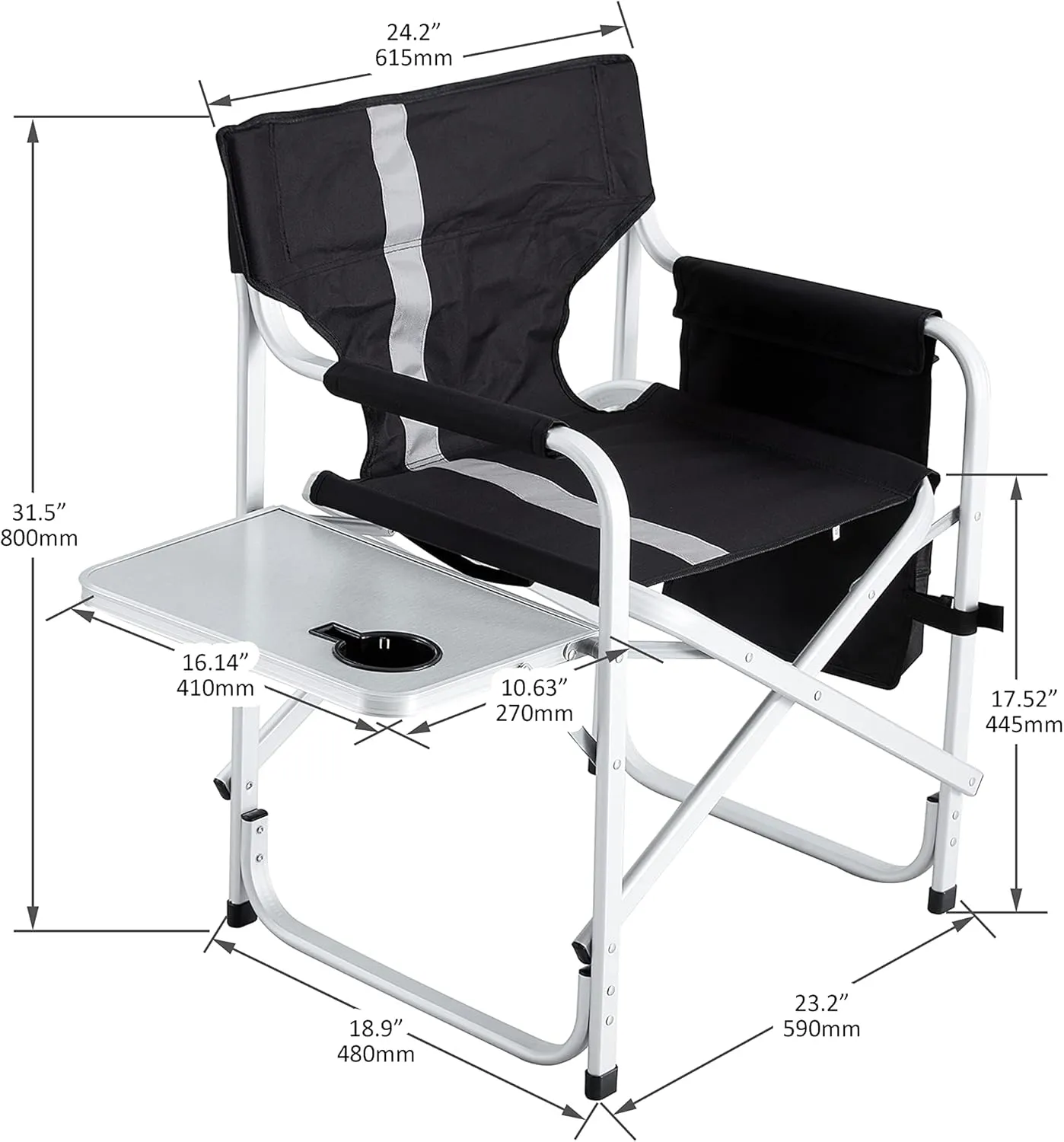 Padded Folding Outdoor Chair with Side Table and Storage Pockets,Lightweight Oversized Directors Chair for Indoor, Outdoor Camping, Picnics and Fishing (2, Black  Gray 2)