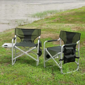 Padded Folding Outdoor Chair with Side Table and Storage Pockets,Lightweight Oversized Directors Chair for Indoor, Outdoor Camping, Picnics and Fishing (2, Green 2)