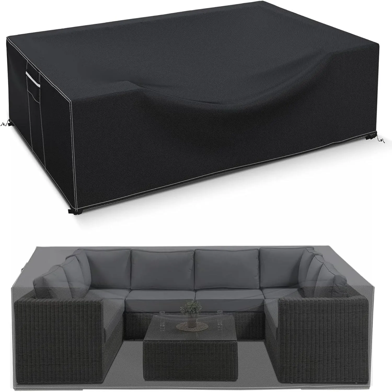Patio Furniture Covers Waterproof, Heavy Duty 600D Outdoor Furniture Covers for Outdoor Dining Table and Chair,Tear Resistance and Anti-UV, Black,74"L x 47"W x 28"H