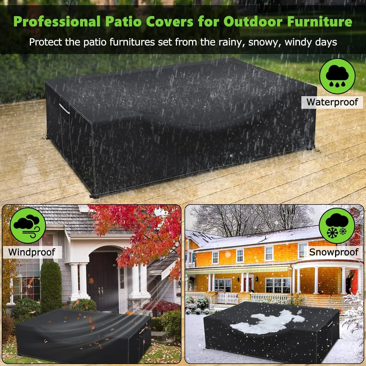 Patio Furniture Covers Waterproof, Heavy Duty 600D Outdoor Furniture Covers for Outdoor Dining Table and Chair,Tear Resistance and Anti-UV, Black,74"L x 47"W x 28"H