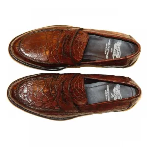 Pelle Line Exclusive 8871 Wood Crocodile Penny Loafer With Lug Sole
