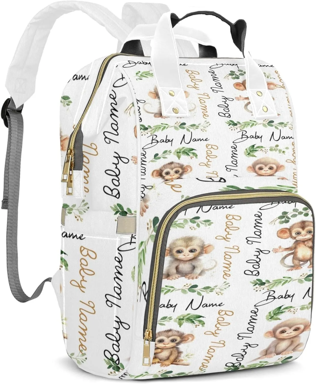Personalized Diaper Backpack with Name, Custom Monkey Baby Backpack Diaper Bag, Boy Girl Multifunctional Mommy Bag