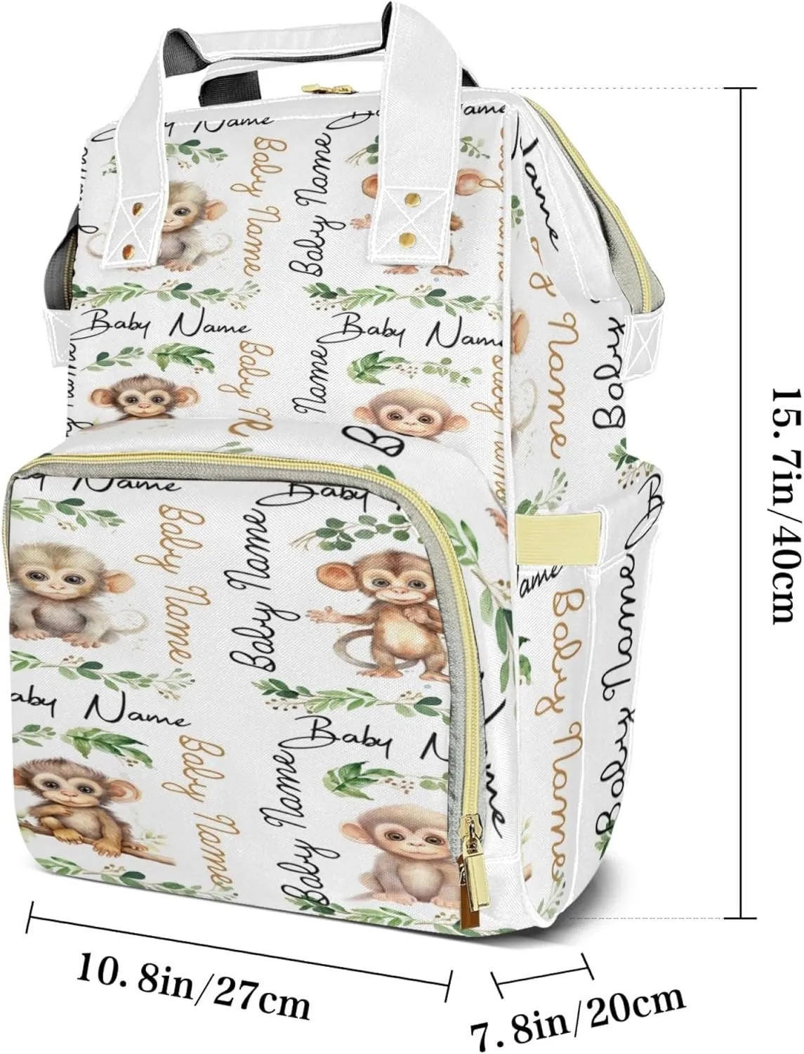 Personalized Diaper Backpack with Name, Custom Monkey Baby Backpack Diaper Bag, Boy Girl Multifunctional Mommy Bag