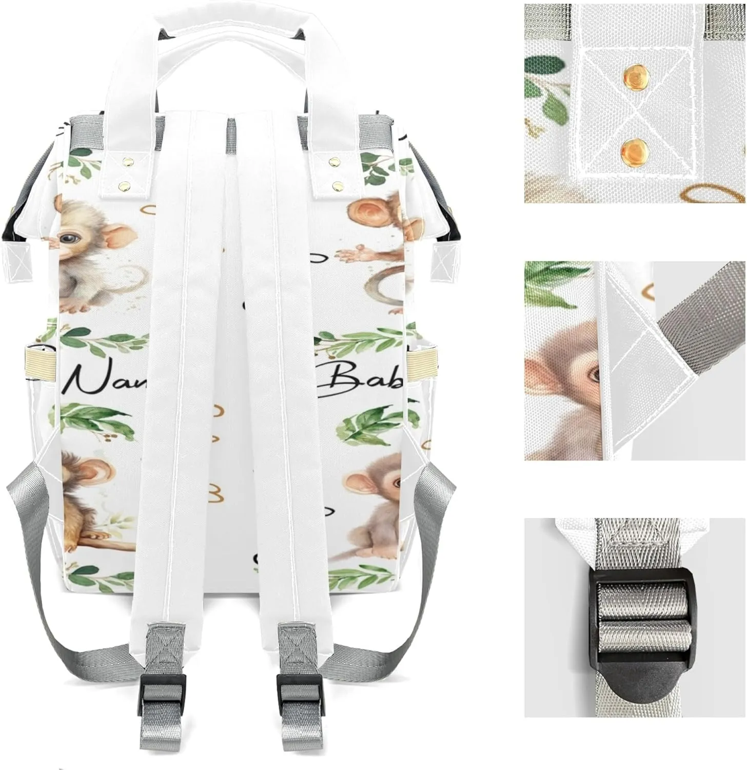 Personalized Diaper Backpack with Name, Custom Monkey Baby Backpack Diaper Bag, Boy Girl Multifunctional Mommy Bag