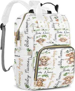 Personalized Diaper Backpack with Name, Custom Monkey Baby Backpack Diaper Bag, Boy Girl Multifunctional Mommy Bag