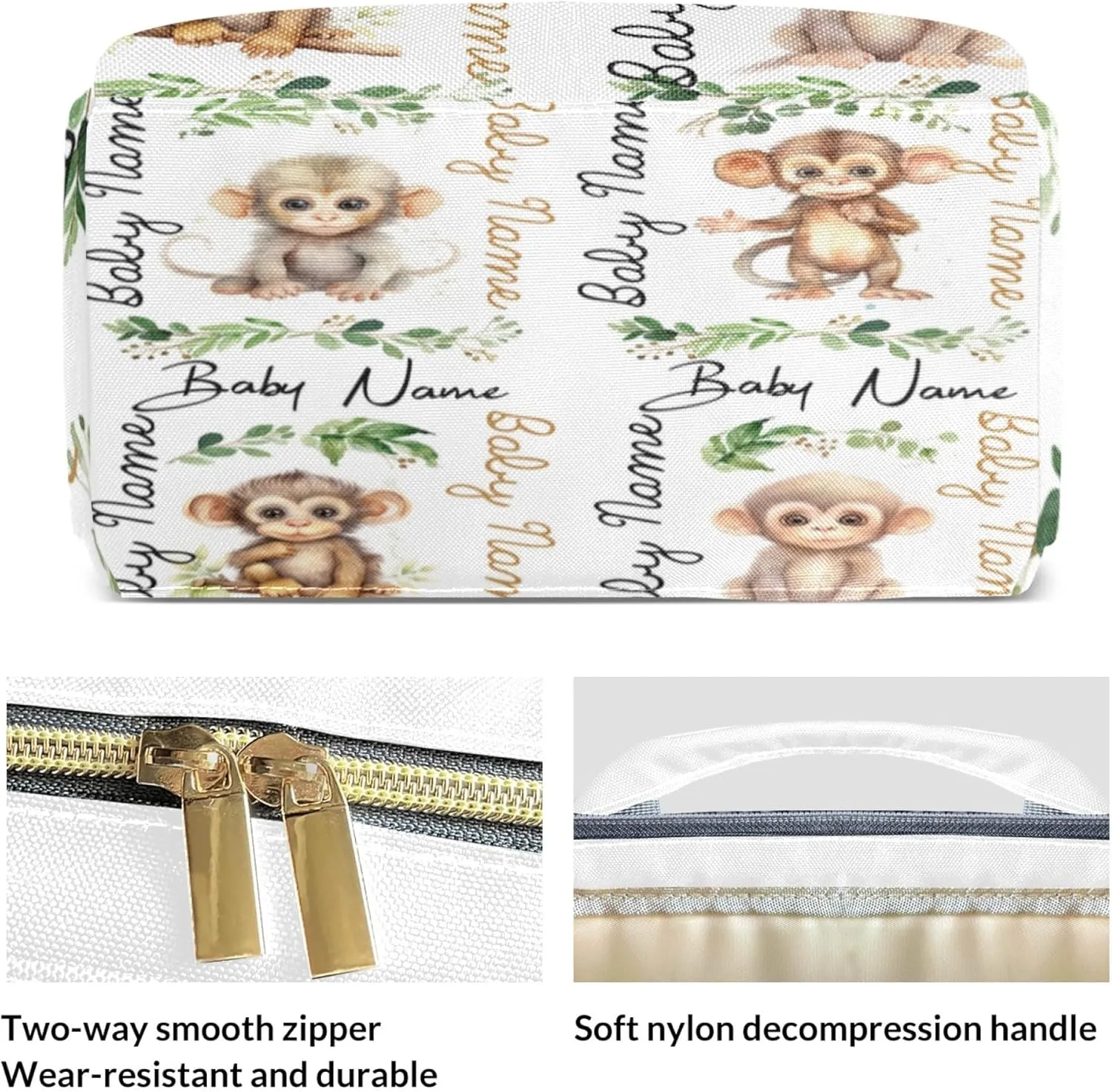 Personalized Diaper Backpack with Name, Custom Monkey Baby Backpack Diaper Bag, Boy Girl Multifunctional Mommy Bag