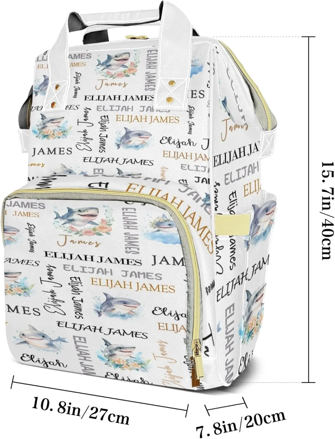 Personalized Diaper Backpack with Name, Custom Shark Baby Backpack Diaper Bag, Boy Girl Multifunctional Mommy Bag
