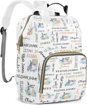 Personalized Diaper Backpack with Name, Custom Shark Baby Backpack Diaper Bag, Boy Girl Multifunctional Mommy Bag