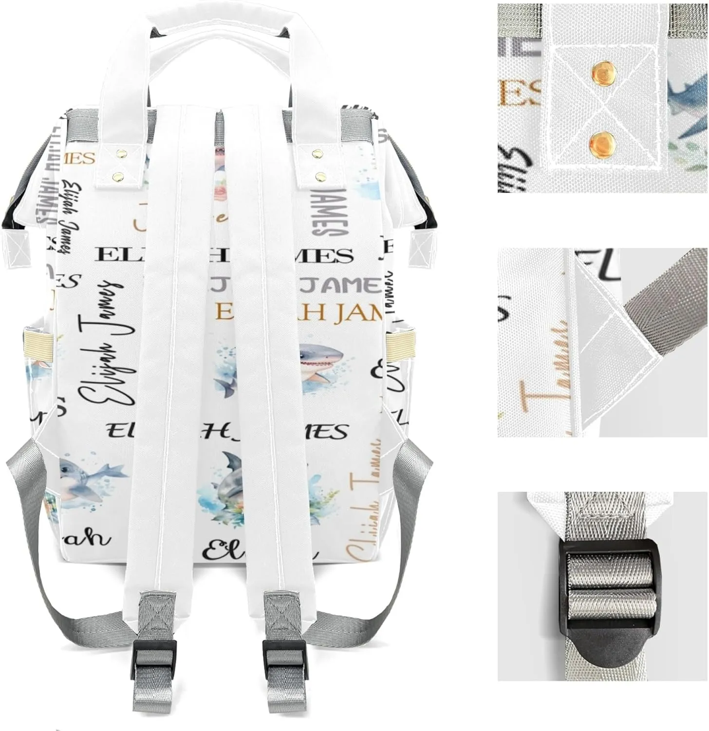 Personalized Diaper Backpack with Name, Custom Shark Baby Backpack Diaper Bag, Boy Girl Multifunctional Mommy Bag
