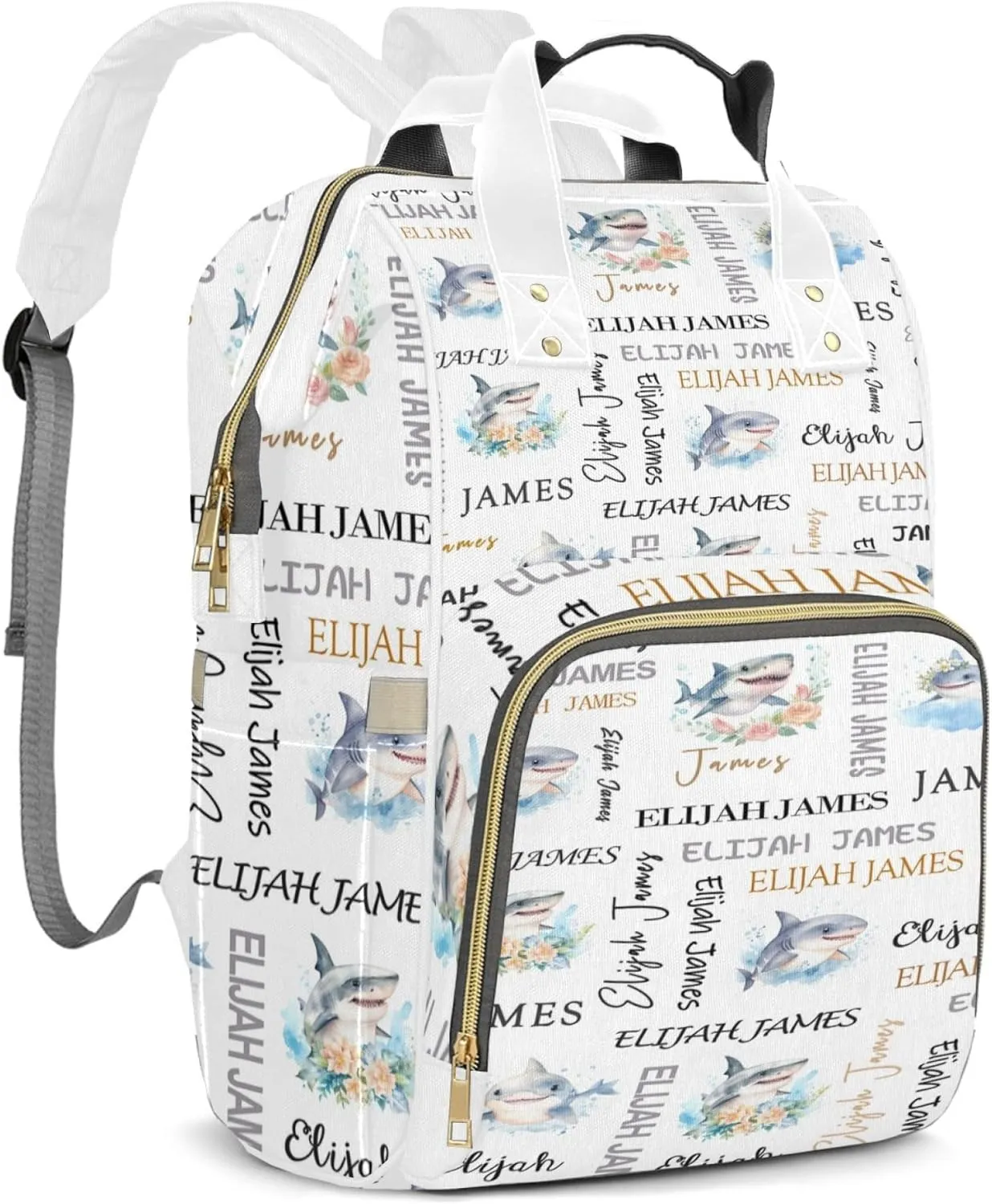Personalized Diaper Backpack with Name, Custom Shark Baby Backpack Diaper Bag, Boy Girl Multifunctional Mommy Bag