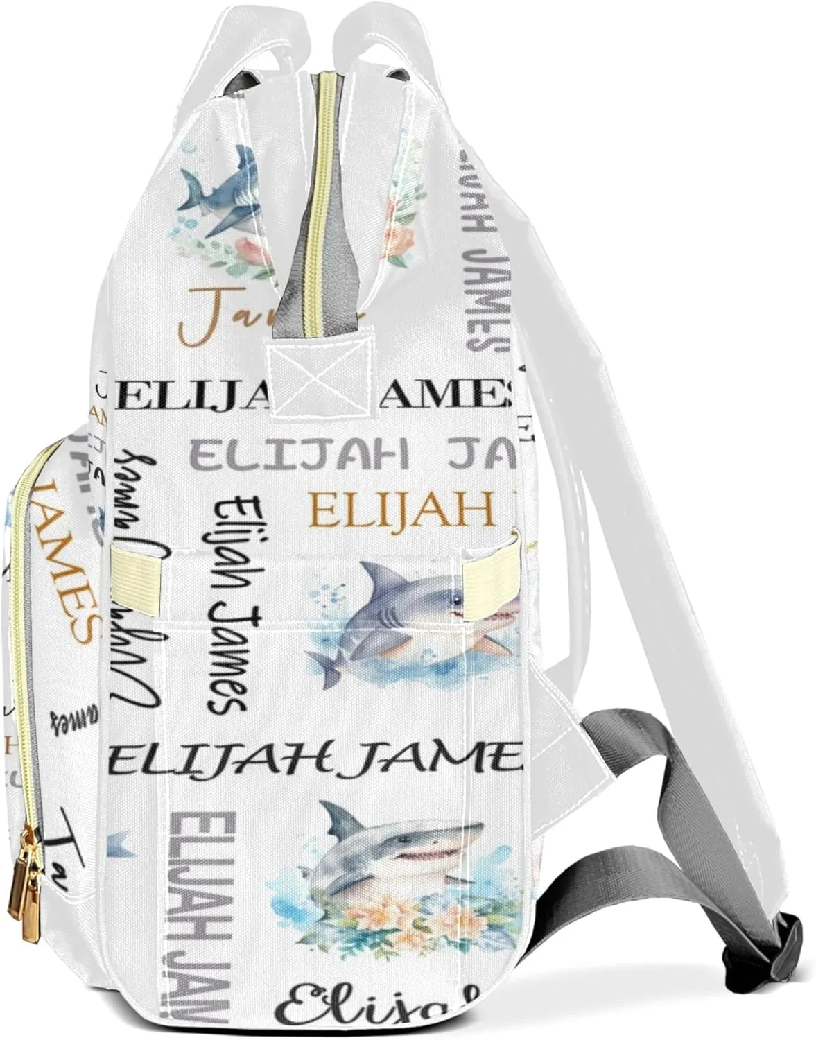 Personalized Diaper Backpack with Name, Custom Shark Baby Backpack Diaper Bag, Boy Girl Multifunctional Mommy Bag